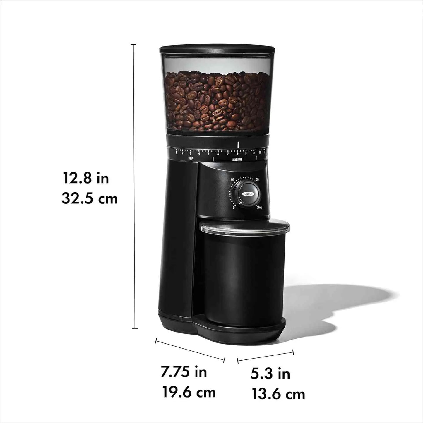 OXO Brew Conical Burr Coffee Grinder with stainless steel burrs and 15 grind settings for fresh coffee
