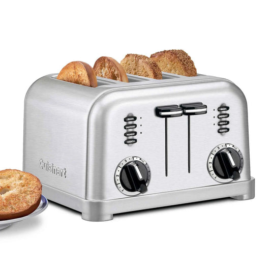 Cuisinart 4 Slice Toaster Oven in brushed stainless steel with dual control panels and six browning settings