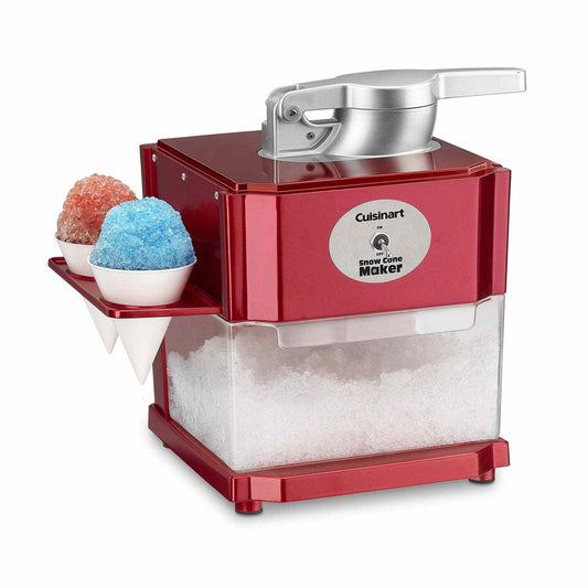 Cuisinart Snow Cone Machine SCM-10P1 with professional motor, safety features, and serving tray for shaved ice and snow cones