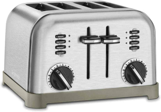 Cuisinart 4 Slice Toaster Oven in brushed stainless steel with dual controls and six browning settings