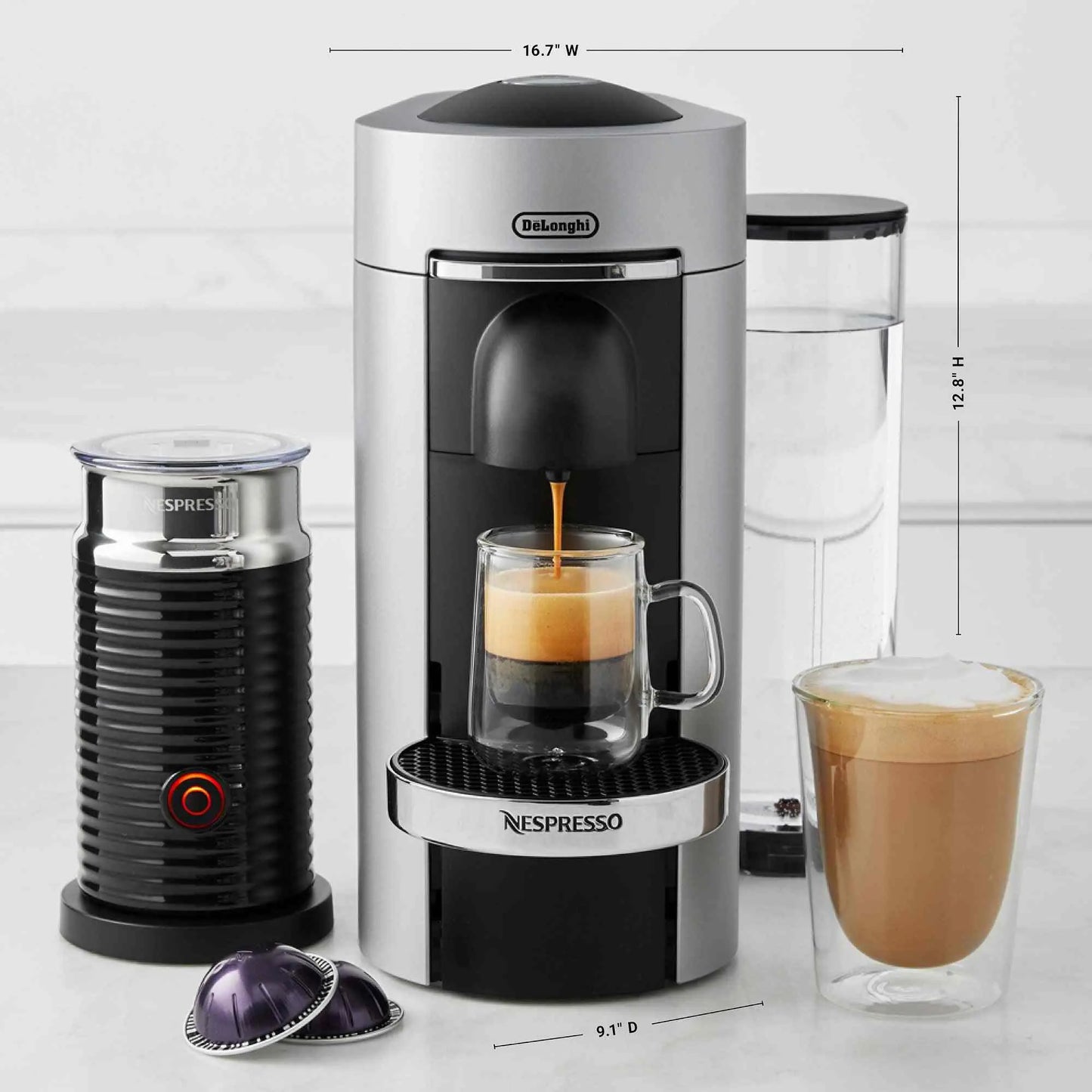 Nespresso VertuoPlus Deluxe coffee maker with Aeroccino milk frother and sleek chrome design