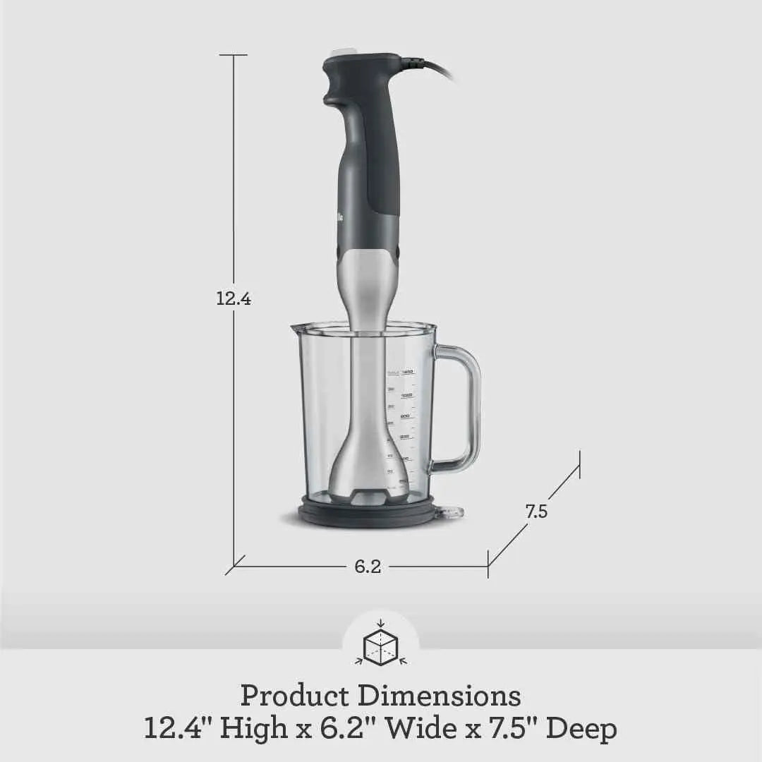 Breville Control Grip immersion blender with 15 speeds and ergonomic design for versatile kitchen blending tasks