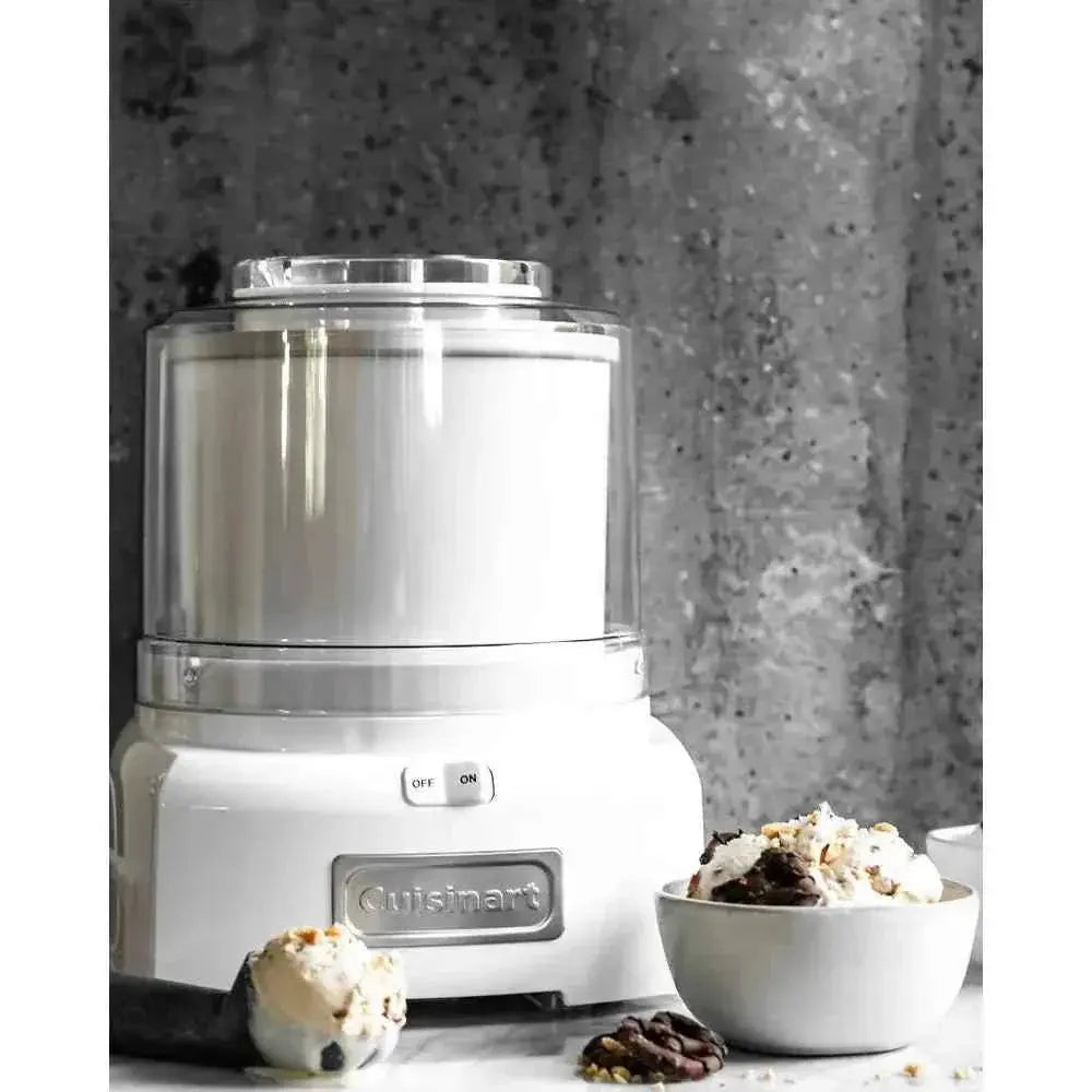 Cuisinart white frozen yogurt ice cream and sorbet maker with large capacity and easy-lock lid