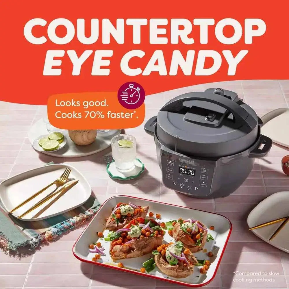 Instant Pot 4qt Rio Mini electric pressure cooker with 7 functions, compact 4-quart capacity, sleek Truffle finish, and easy-clean dishwasher-safe parts