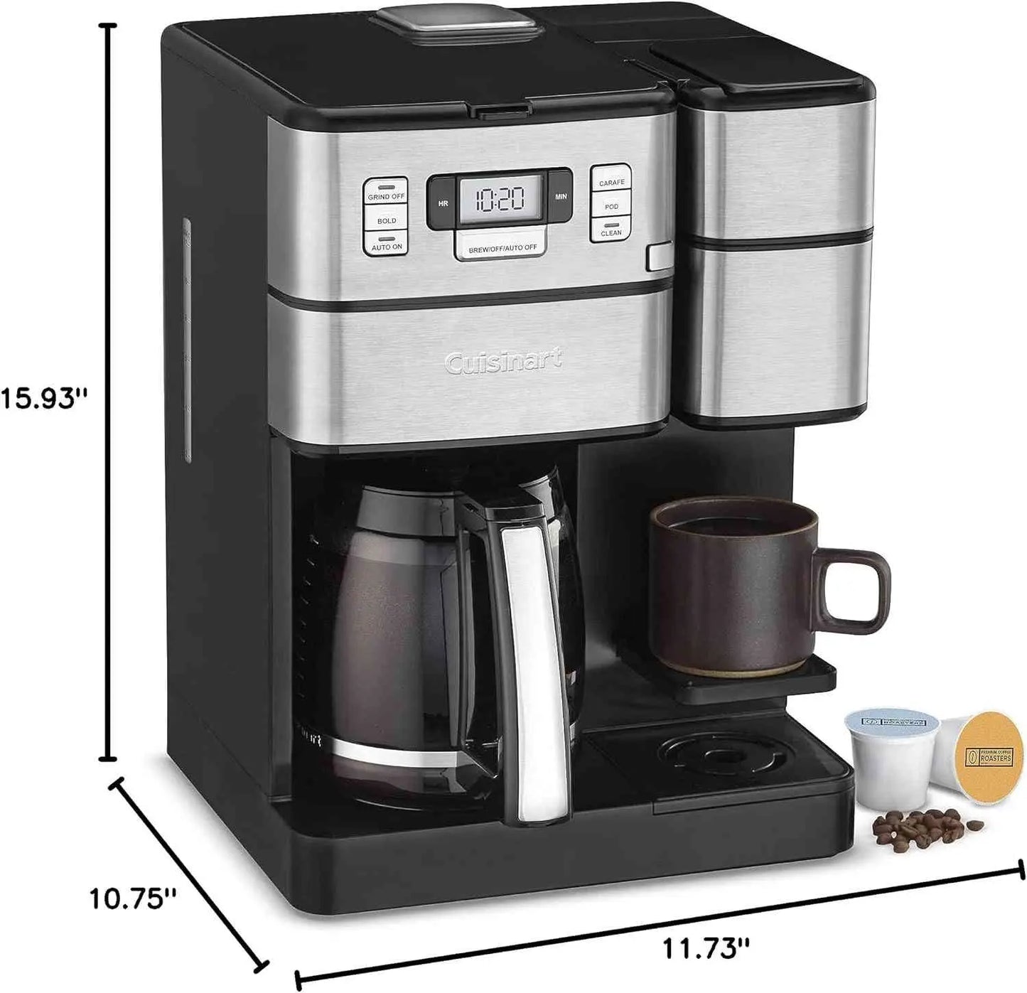 Cuisinart SS-GB1 Coffee Center with built-in grinder, single-serve and 12-cup carafe brewer, stainless steel design