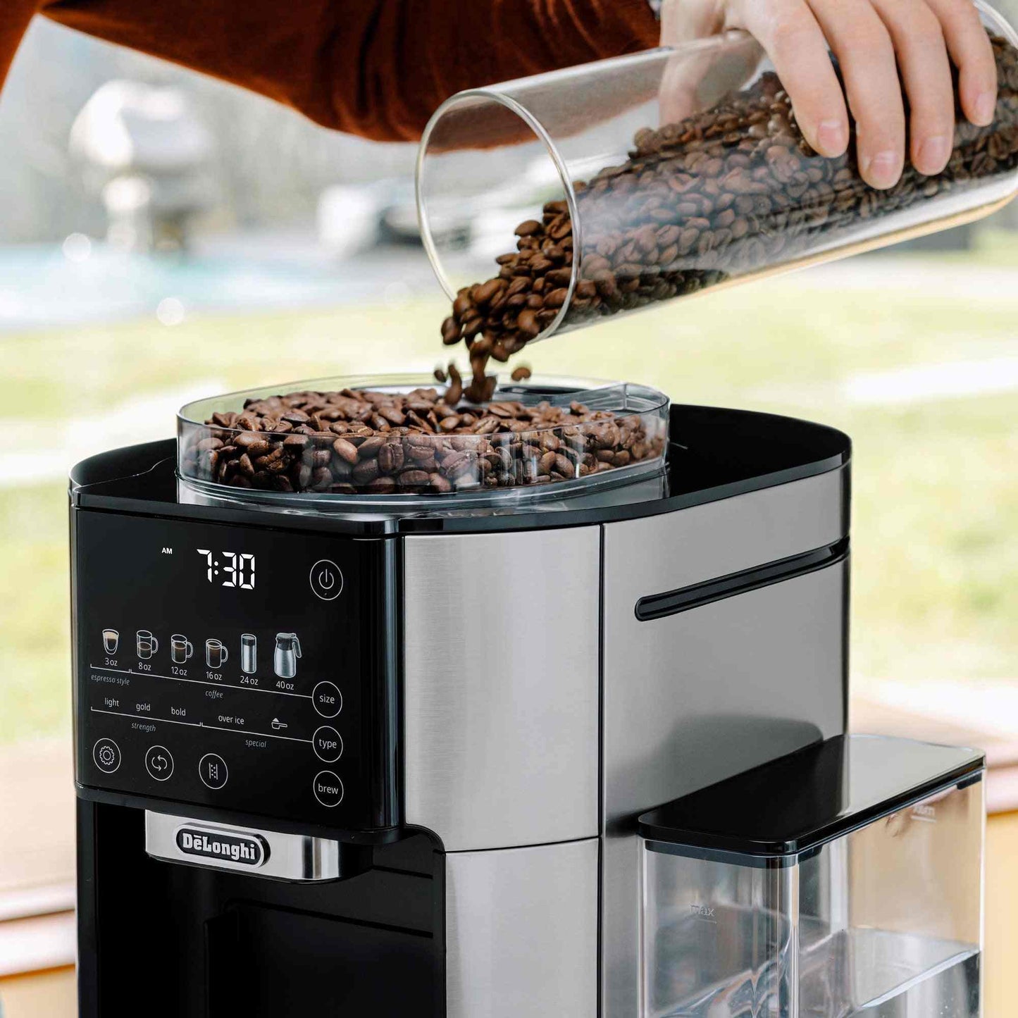 De'Longhi TrueBrew automatic coffee maker with bean extract technology and thermal carafe brewing multiple cup sizes and styles