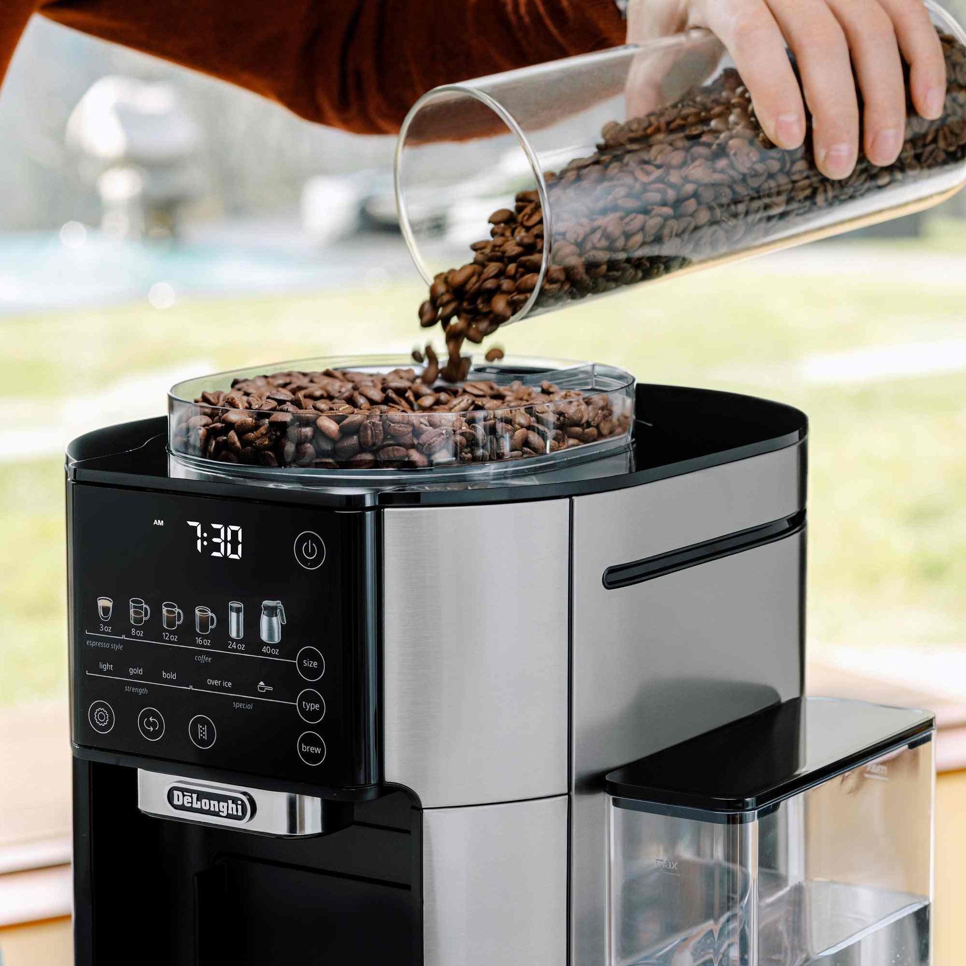 De'Longhi TrueBrew automatic coffee maker with bean extract technology and thermal carafe brewing multiple cup sizes and styles