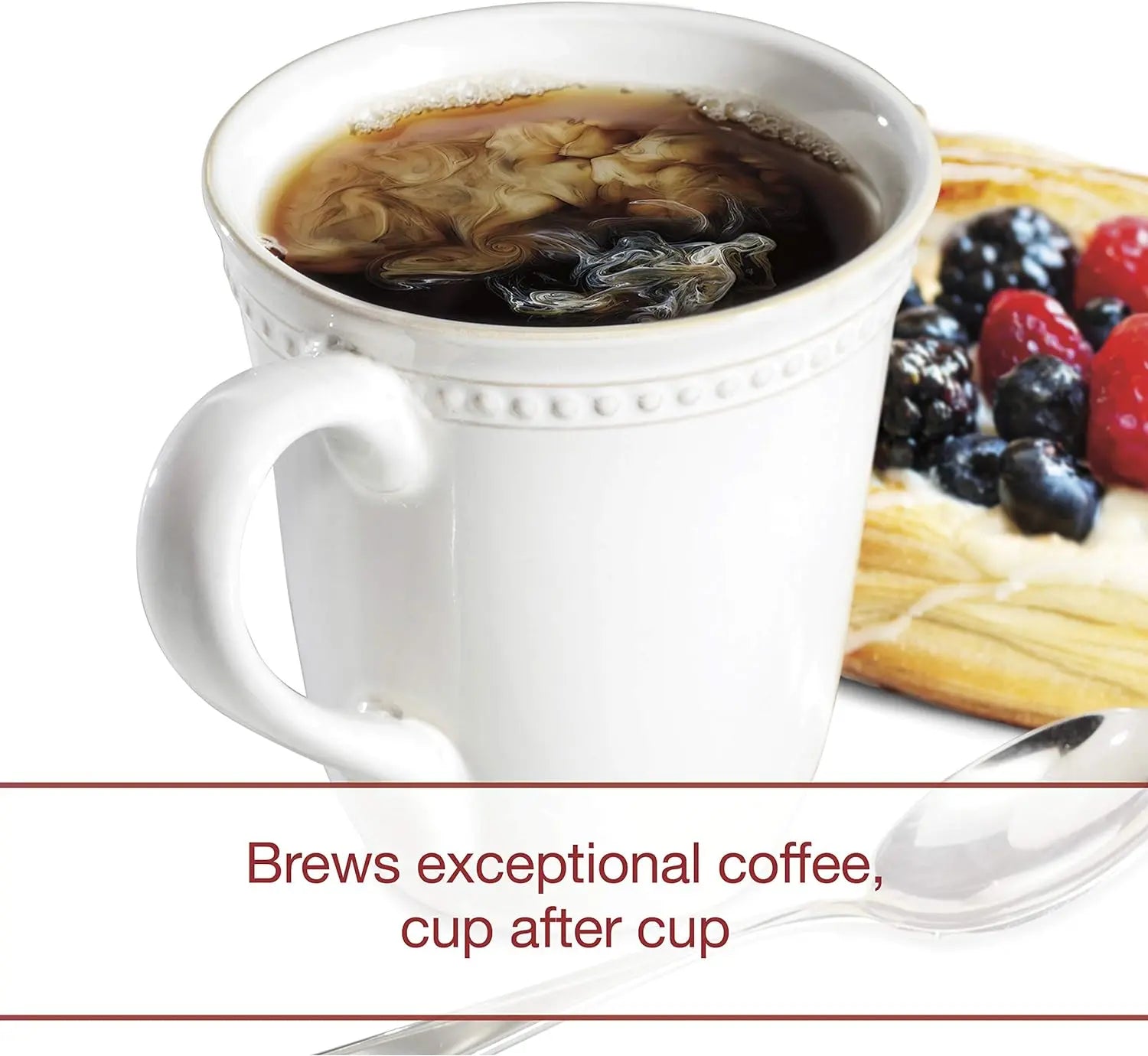 Wolf Gourmet Automatic Drip 10-Cup Coffee Maker with glass carafe and digital controls, ready to brew fresh coffee.