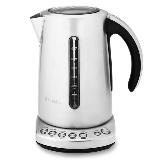 Breville Variable-Temperature Tea & Coffee Kettle with 7.5 cup capacity and 5 pre-set brewing modes for tea and coffee