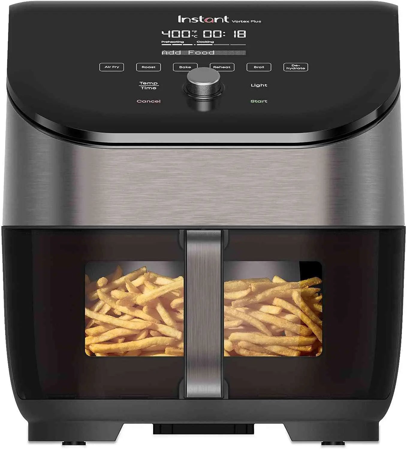 Instant Vortex Plus 6QT Air Fryer with ClearView window and OdorErase filters, 6-in-1 cooking functions, touchscreen controls, and dishwasher-safe parts