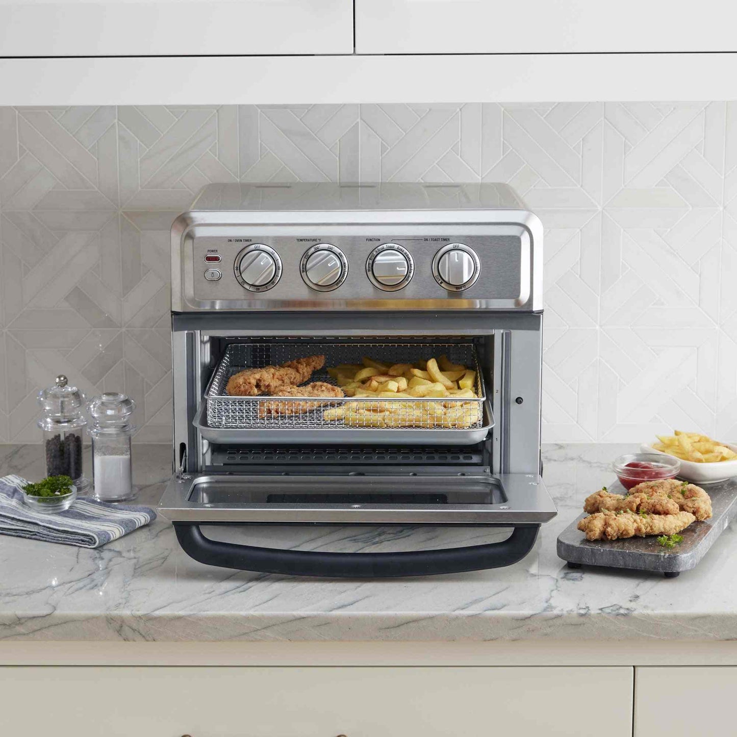 Cuisinart Air Fryer Toaster Oven 7-in-1 stainless steel with multiple cooking functions and accessories