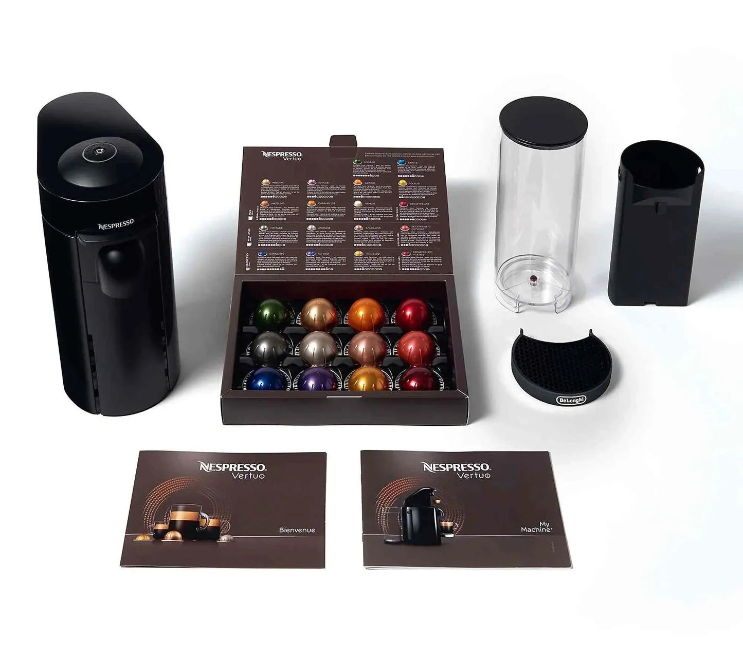 Nespresso Vertuo Plus single serve coffee and espresso machine with recyclable capsules and multiple brew sizes