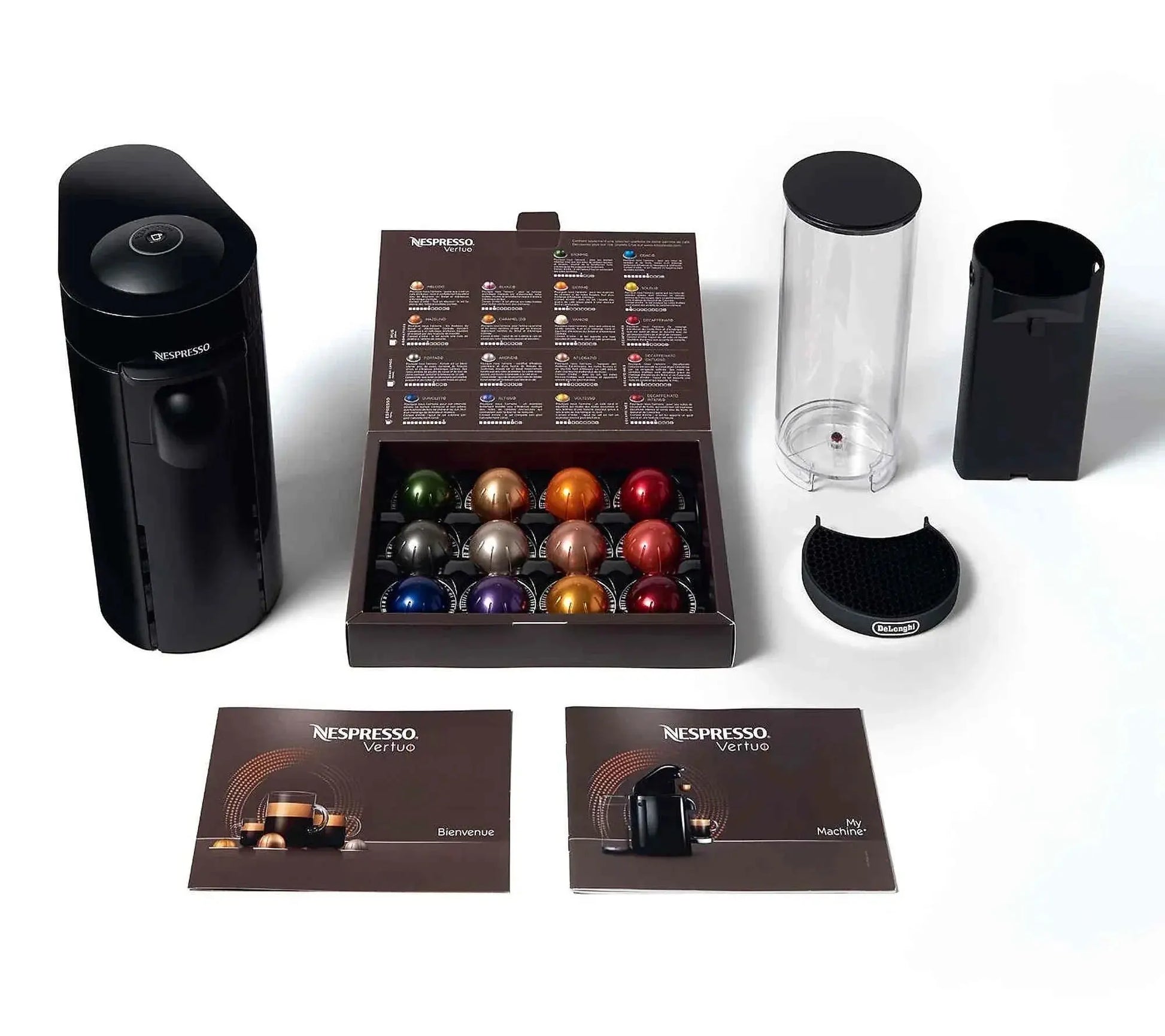 Nespresso Vertuo Plus single serve coffee and espresso machine with recyclable capsules and multiple brew sizes