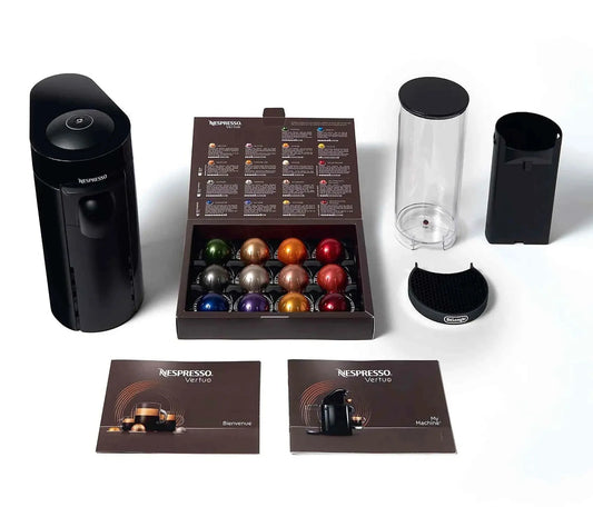 Nespresso Vertuo Plus single serve coffee and espresso machine with recyclable capsules and multiple brew sizes