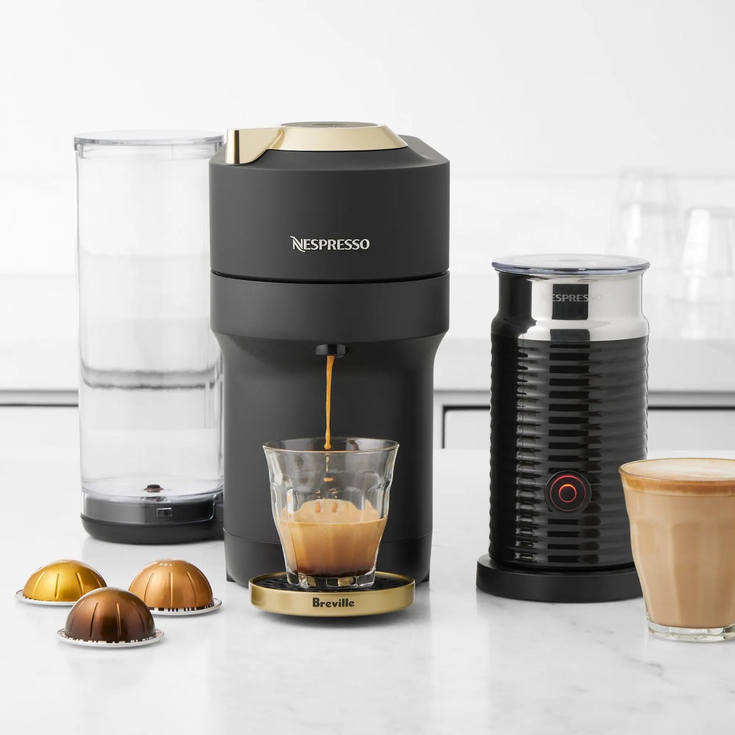 Nespresso Vertuo Pop+ compact coffee and espresso maker by Breville with one-touch system and recyclable capsules