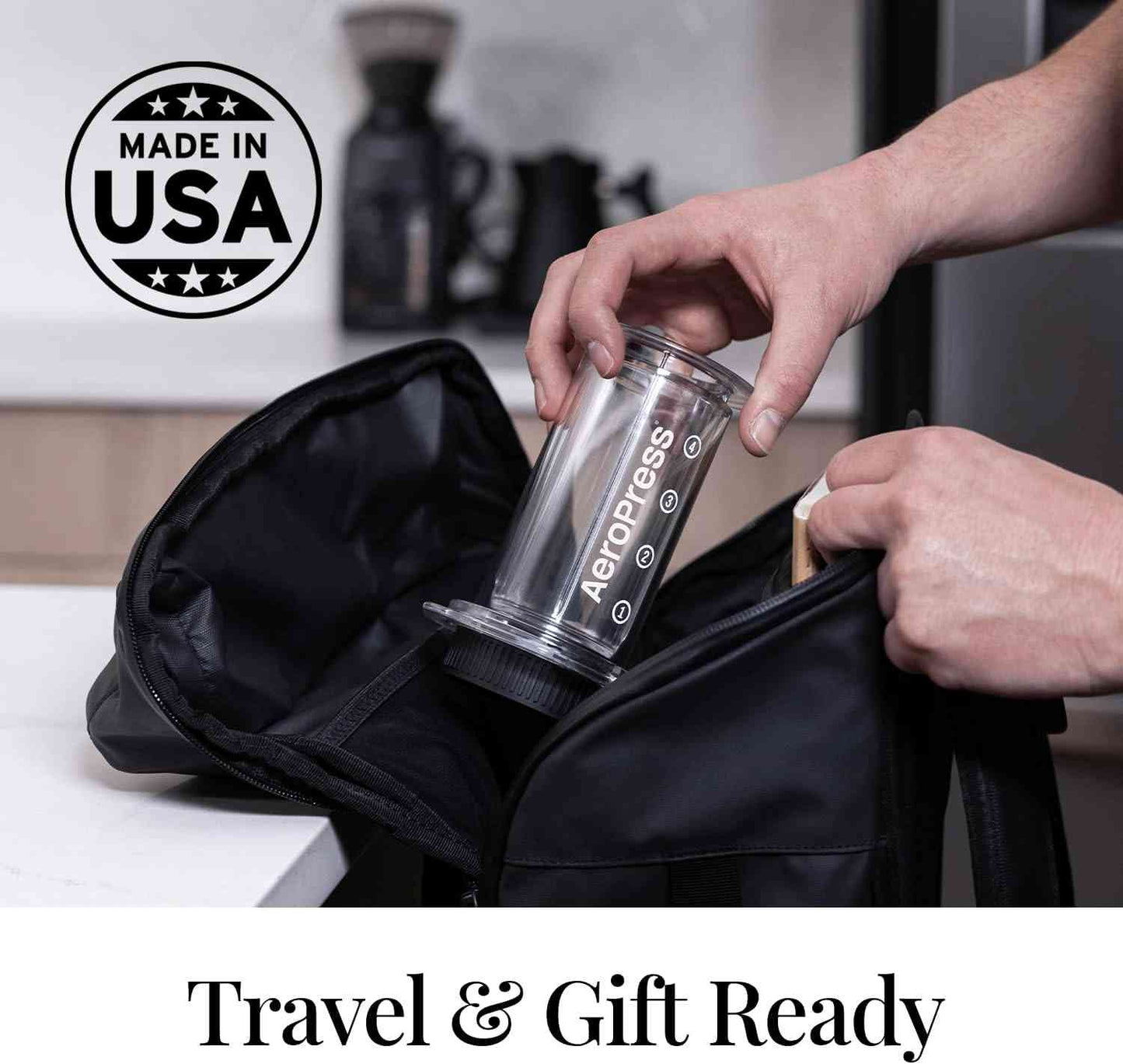 Aeropress Go Travel Coffee Press Kit compact 3-in-1 coffee maker for smooth, rich, grit-free brew with patented micro-filtration technology