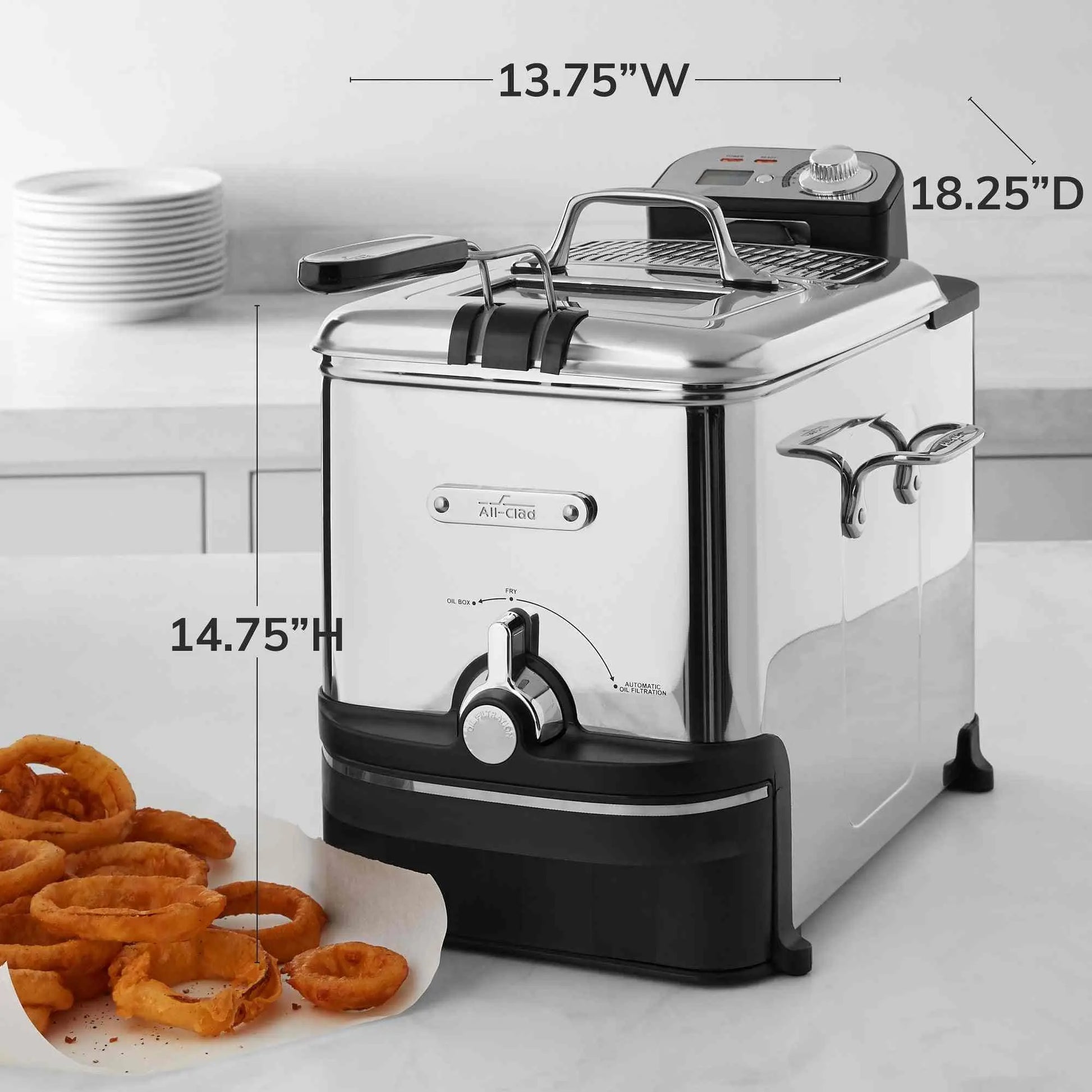 All-Clad 3.5L Deep Fryer stainless steel electric fryer with digital controls and oil filtration system