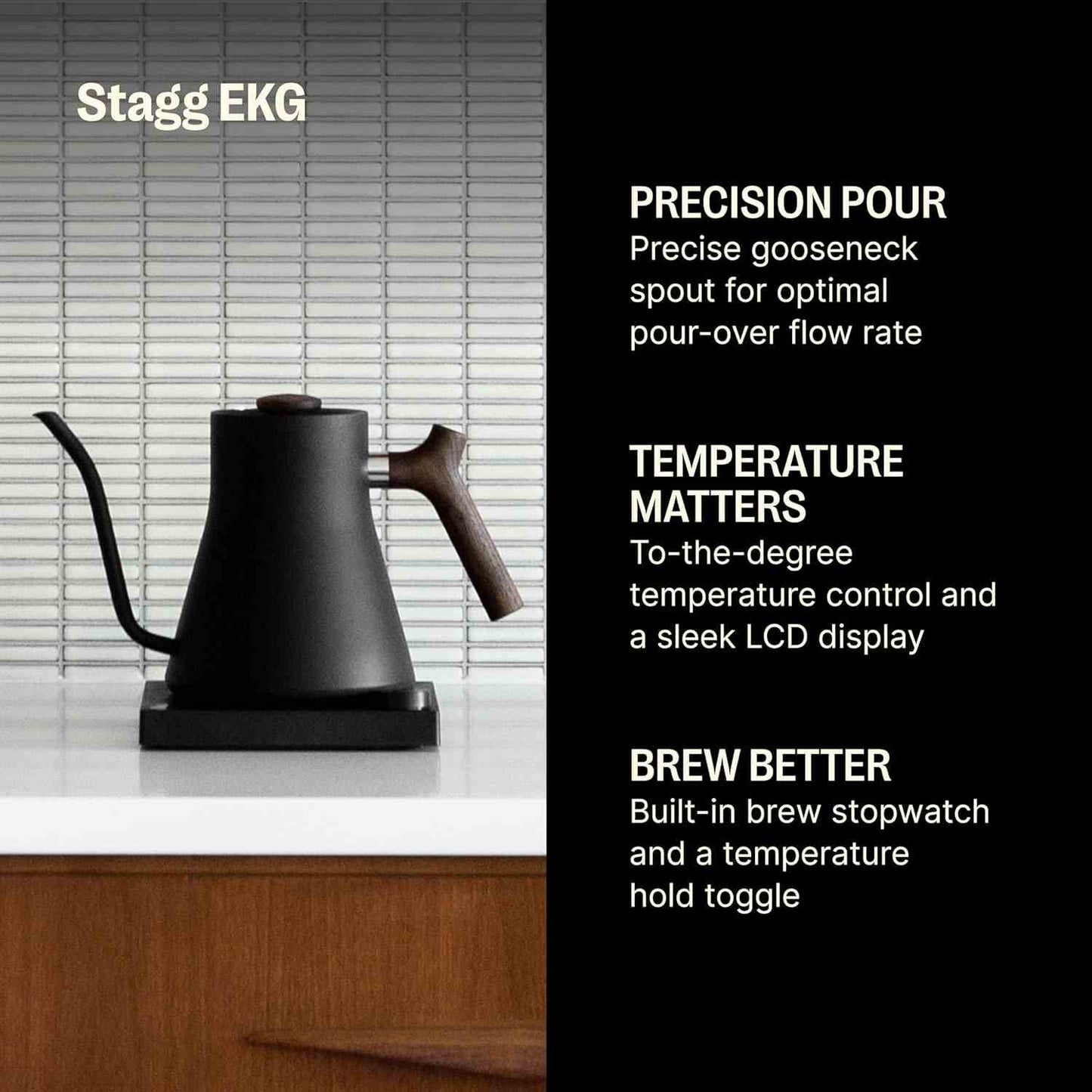 Fellow Stagg EKG electric gooseneck kettle with precision pour and temperature control for coffee and tea