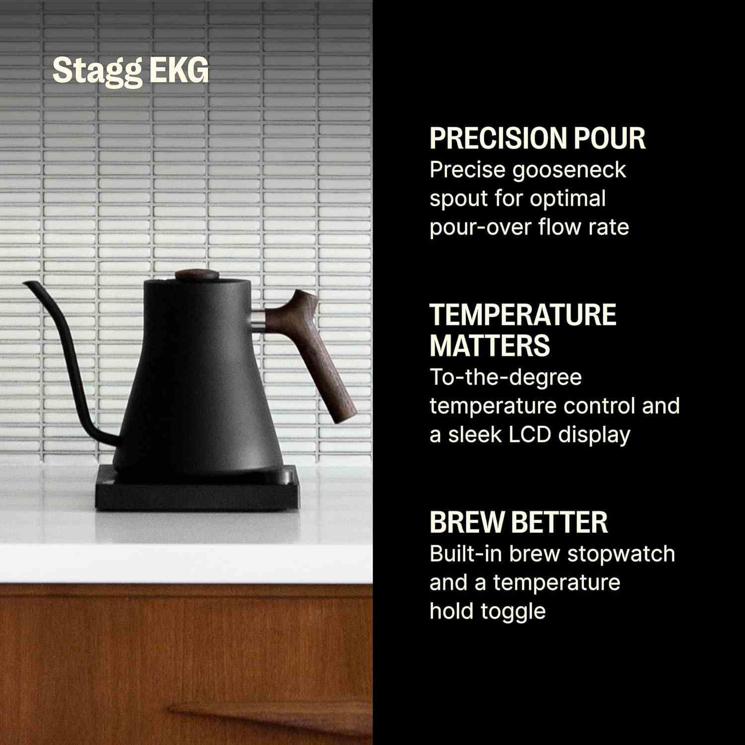 Fellow Stagg EKG electric gooseneck kettle with precision pour and temperature control for coffee and tea