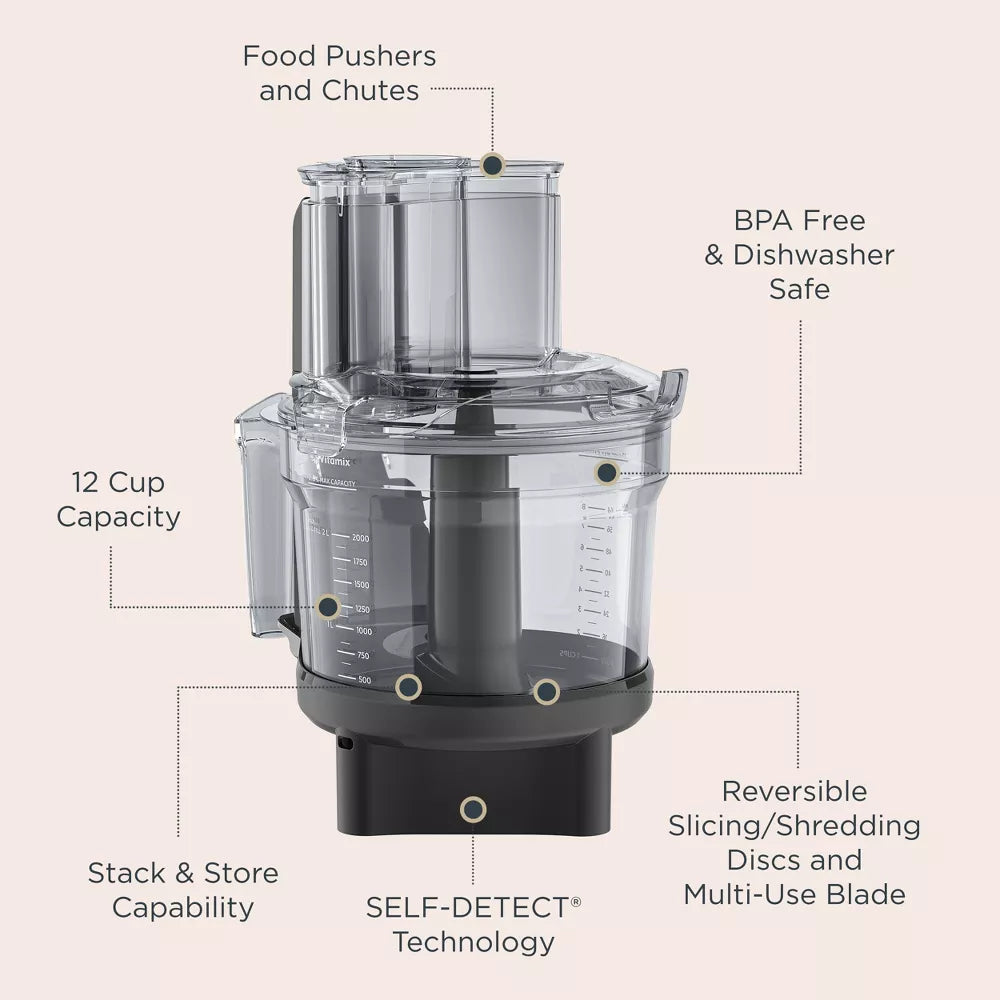 Vitamix Ascent Series 12-Cup Food Processor Attachment Black: BPA-Free, Dishwasher-Safe, Blender Accessory