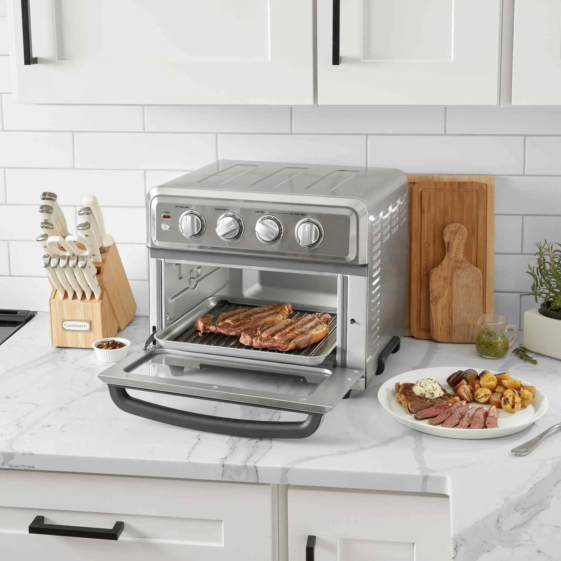 Cuisinart Air Fryer Toaster Oven 7-in-1 stainless steel countertop appliance with air fryer basket and multiple cooking functions
