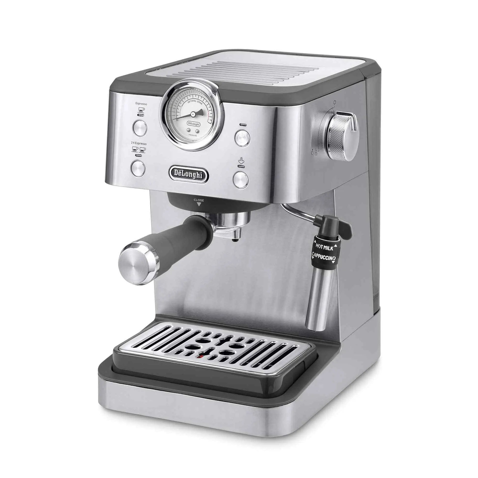 De'Longhi Classic Espresso Machine stainless steel with 15-bar pressure and Thermoblock technology for espresso and milk frothing
