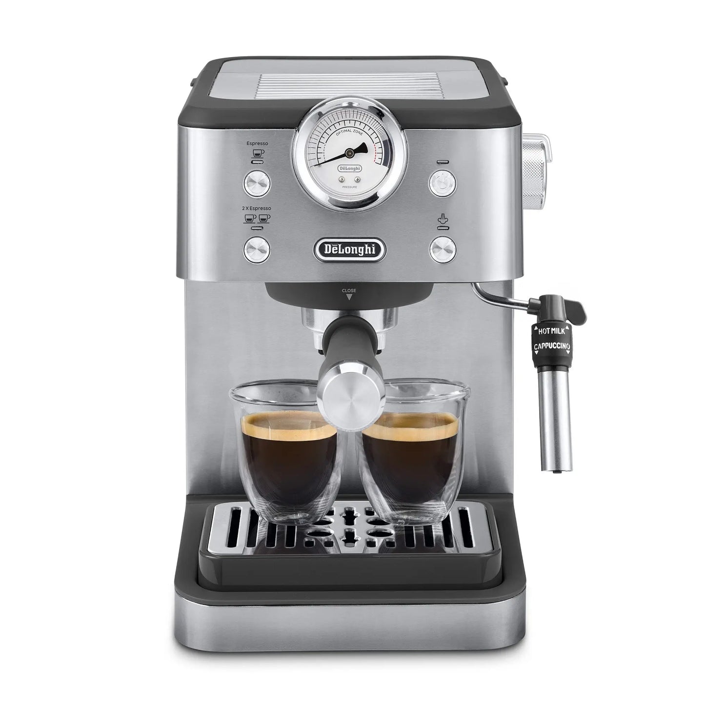 De'Longhi Classic Espresso Machine with 15-bar pressure and Thermoblock technology, compact stainless-steel design