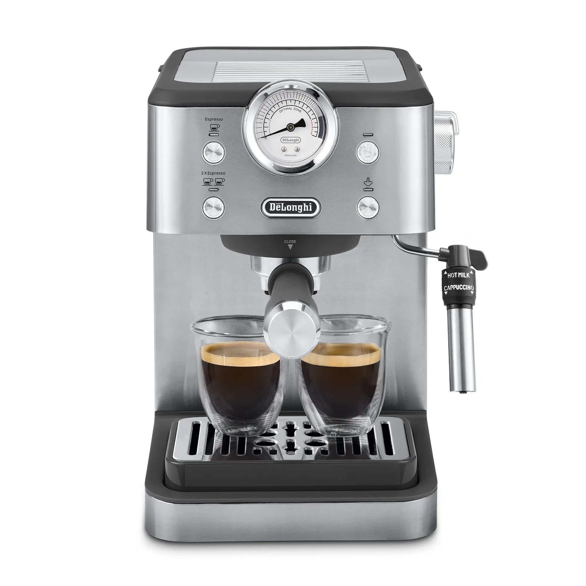 De'Longhi Classic Espresso Machine with 15-bar pressure and Thermoblock technology, compact stainless-steel design