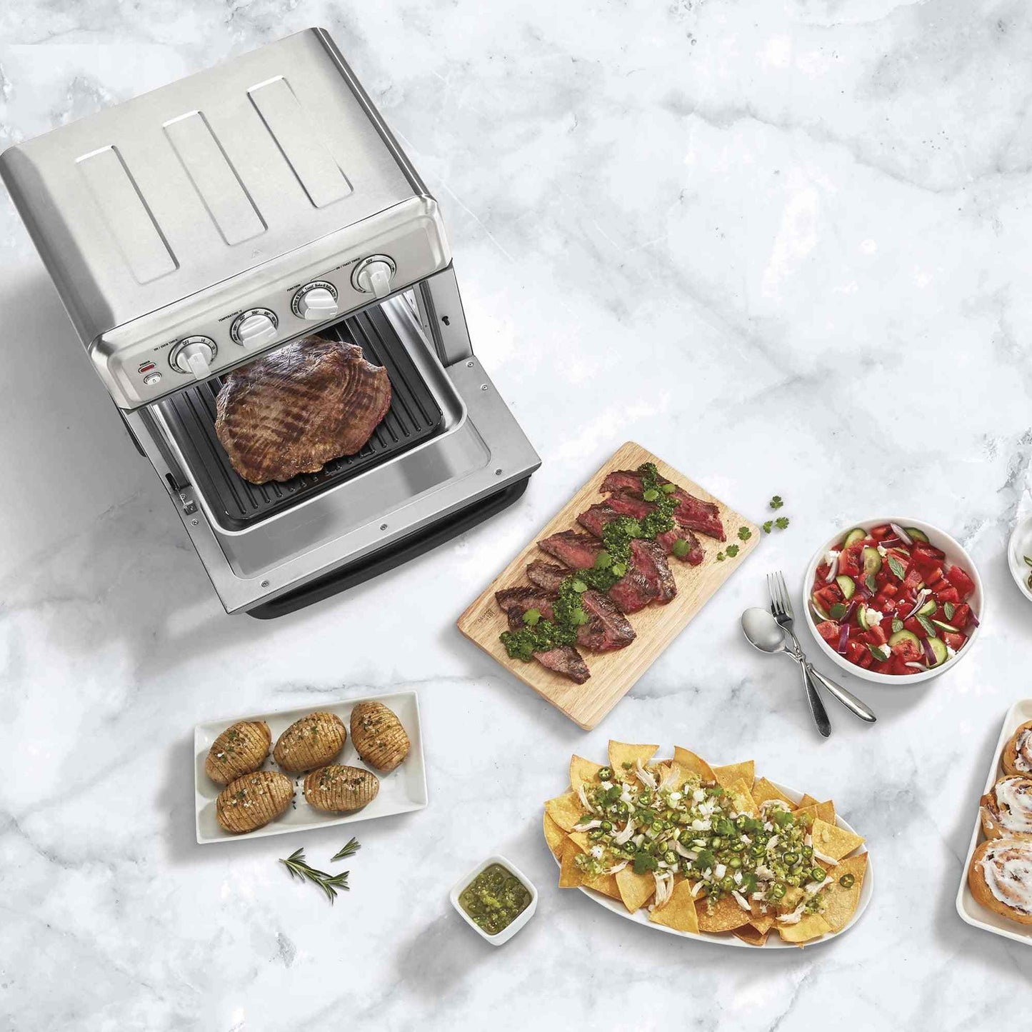 Cuisinart Air Fryer Toaster Oven 7-in-1 stainless steel kitchen appliance with air fryer basket and baking pan