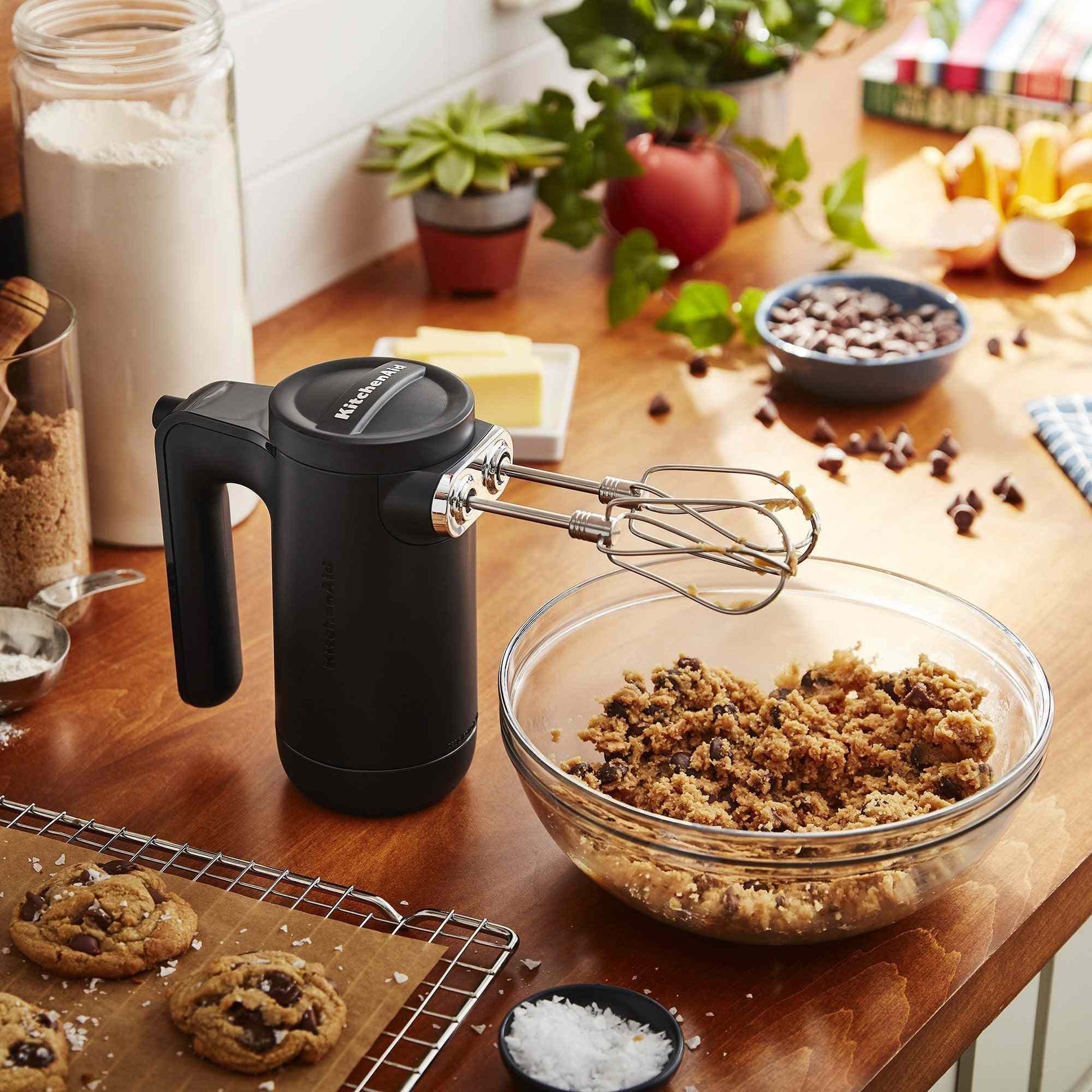 KitchenAid Cordless 7 Speed Hand Mixer with rechargeable battery and dishwasher-safe stainless steel beaters