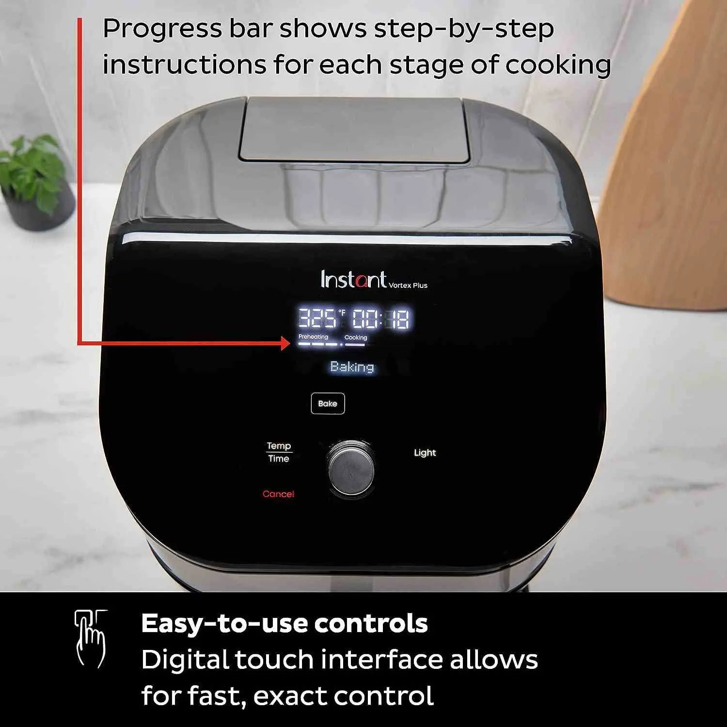 Instant Vortex Plus 6QT air fryer with ClearView window and OdorErase filters for versatile 6-in-1 cooking functions
