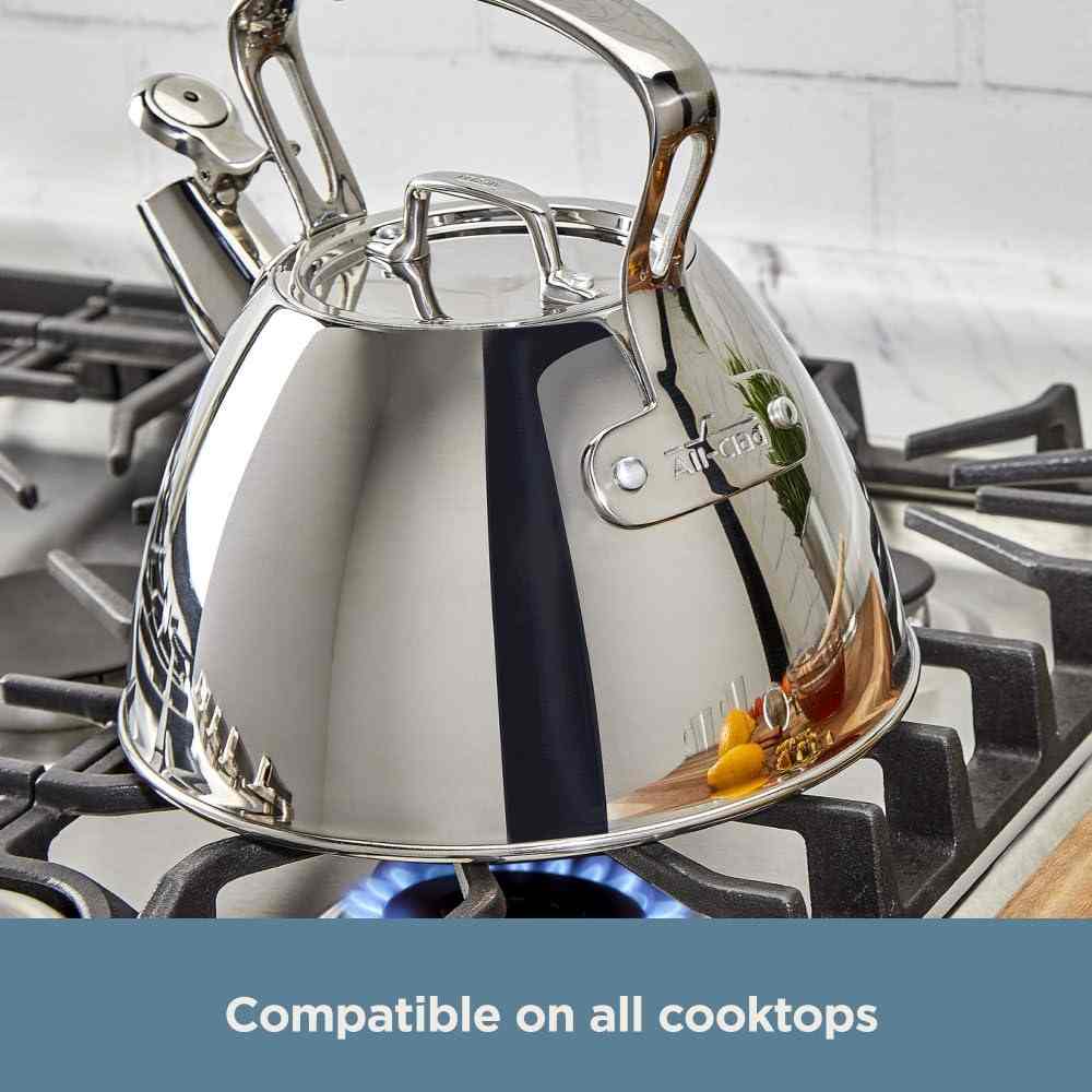 All-Clad Specialty Stainless Steel Tea Kettle 2 QT with whistle and induction-compatible base