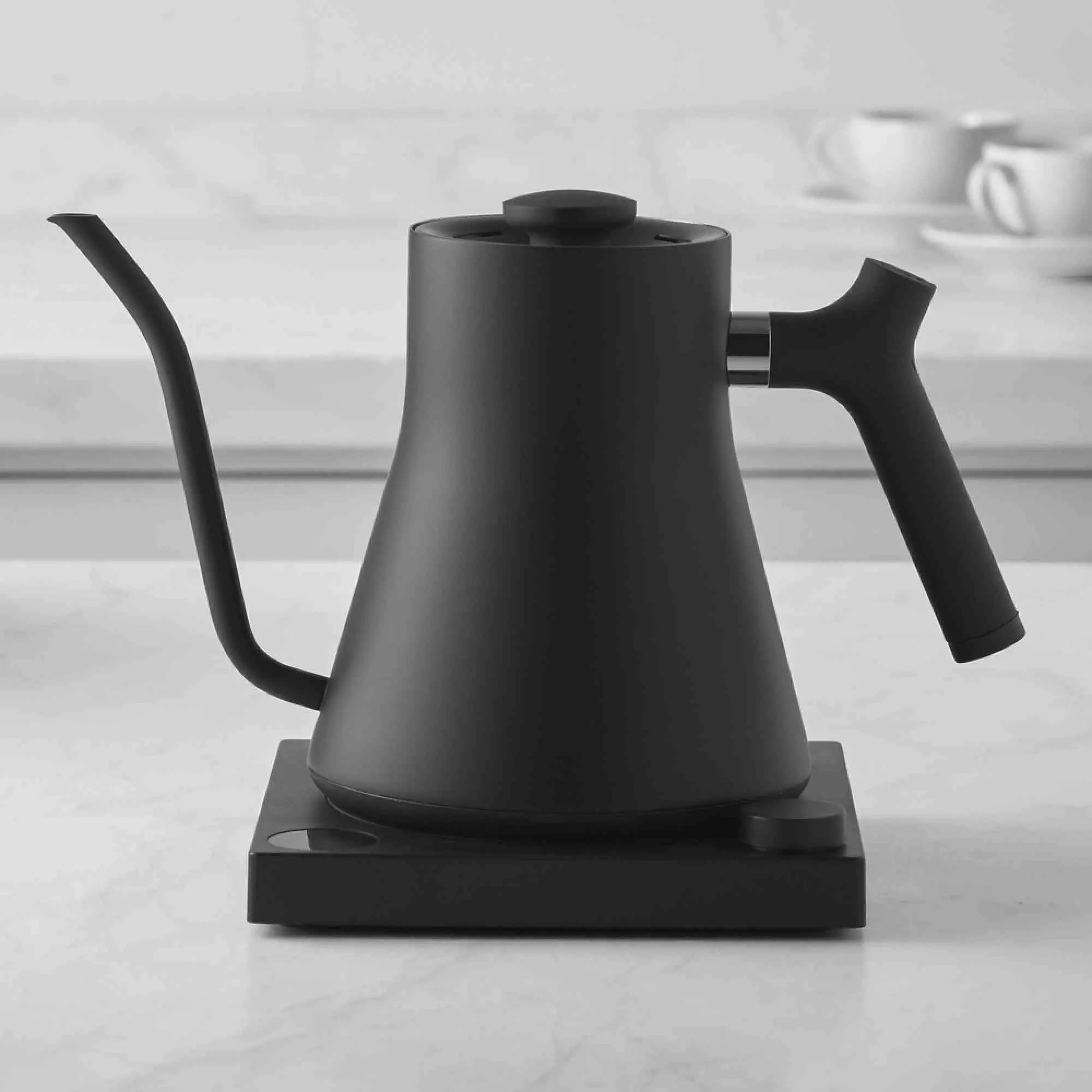 Fellow Stagg EKG electric gooseneck kettle for precise pour-over coffee brewing with temperature control and LCD display