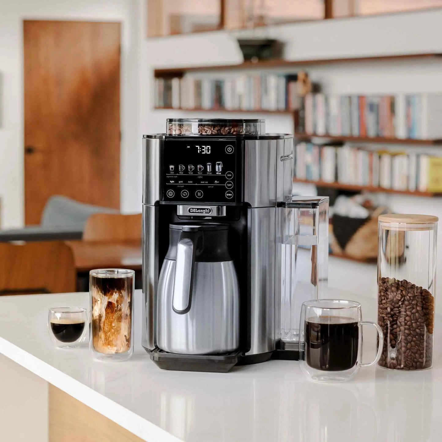 De'Longhi TrueBrew automatic drip coffee maker with bean extract technology and thermal carafe